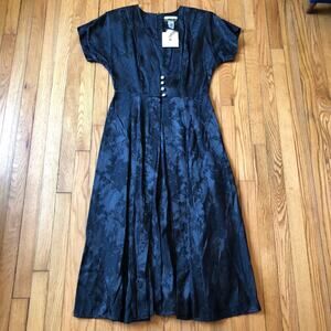 Dana Scott NWT Vintage 1980s Tea Length Black Satin Formal Dress Size 11/12